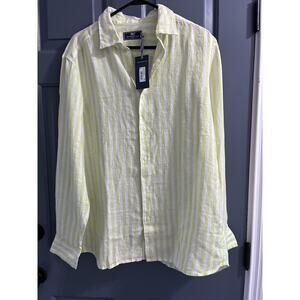 Vineyard Vines Wild Lime Striped 100% Linen Shirt Mens Large Long Sleeve New